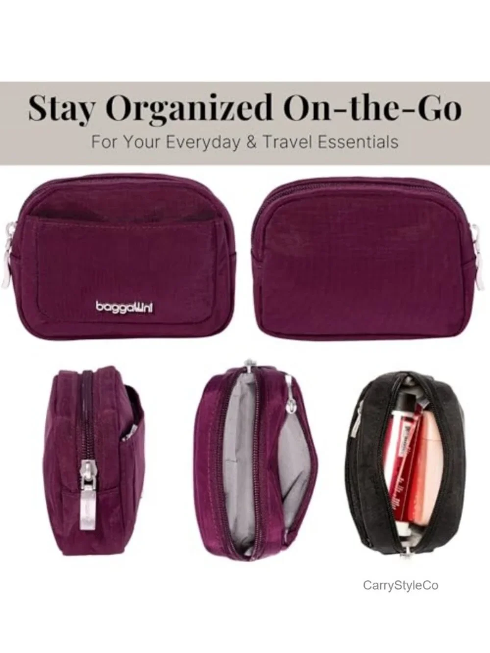 Nylon Travel Makeup Organizer Pouch Lightweight Multi-Pocket Cosmetic Bag
